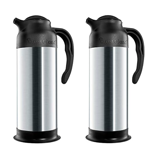 ChefGiant Thermal Carafe Coffee Thermos 1 Liter/33 oz (Set of 2) Stainless Steel Vacuum Insulated Hot & Cold Beverage Pitcher Dispenser, Premium Slim Design for Easy Handle & Travel