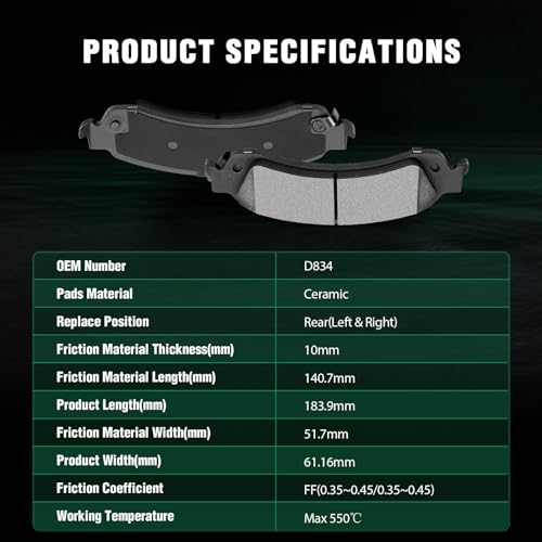 Image of AUTOMUTO 8PCS Front & Rear Disc Brake Pads Set D785 D834 For Cadillac Escalade Escalade ESV Escalade EXT For Chevrolet Avalanche 1500 Silverado 1500 Suburban 1500 Tahoe For GMC Sierra 1500 Yukon