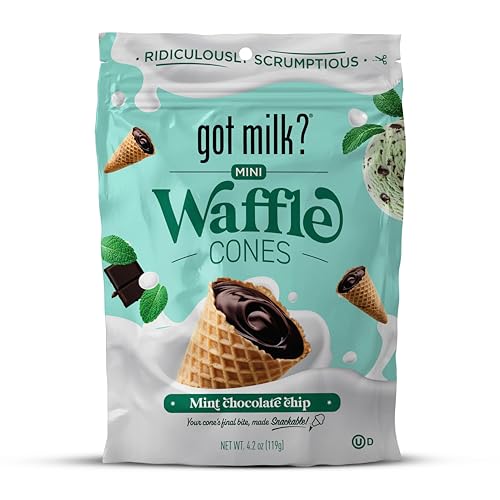 got milk? Mini Waffle Cones, Mint Chocolate Chip, 4.24 Oz. / 119g Resealable Bag, Delicious Mint Chocolate Filled Waffle Cone Bites, Mini Ice Cream Cones for Dessert or Snack, Retail Pack