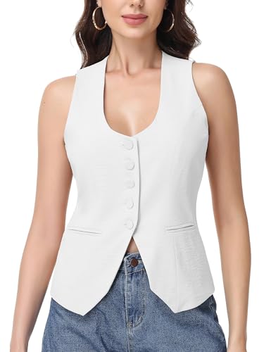 CFRTMTBB Vest Tops for Women Scoop Neck Sleeveless Button Waistcoat