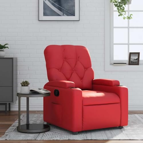 Tonture Sillón de relax rojo de piel sintética, función reclinable manual, soporte para vasos, bolsillo lateral, 135 ° de inclinación, para salón, dormitorio, oficina, acogedor sillón para adultos
