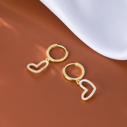 Reffeer Solid 925 Sterling Silver Love Heart Hoop Earrings Drops for Women Teens CZ Heart Hoop Earrings Huggie 6