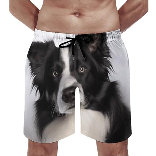 Border Collie Mens Swim Trunks Quick Dry Hawaii Bathing Suit Board Shorts with Mesh Lining-