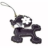 [HERBE] プードル レザー チャーム イニシャル入り 日本製 牛革 定期入れ パスケース ネックストラップにつけても可愛い イニシャルM ブラック