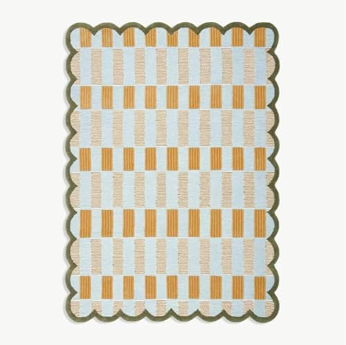 Image of Sifa Carpet Crafted with Care: Premium Hand-Tufted Wool Carpets Scalloped Edges Handmade Area Rugs, Living Room, Bedroom Green, Ivory Color Size 5x7 feet (150x210cm)