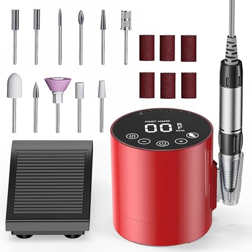 ZRFMIB Professional Electric Nail Drill Machine 11 in 1 Kit, 35000 RPM Nail File for Acrylic Gel Nails, Manicure Pedicure and Polishing Shape Tools, for Home and Salon Use, Red