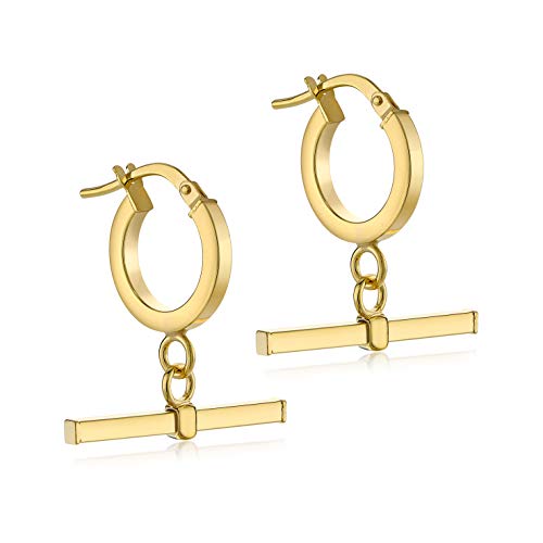 Créoles tube carré T-Bar or jaune 9 carats pour femme Carissima Gold