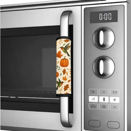 Image of Fall Decor Refrigerator Door Handle Covers Set of 6 Kitchen Electrical Appliances Handle Protector Fridge Microwave Oven Autumn Thanksgving Decorations, Hummingbird Pumpkin Maple Leaf