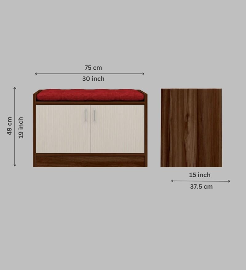Image of SPECIALITY PANELS 2 Door Shoe Rack with Cushion | 2 Door Shoe Cabinet with Storage Bench | Shoe Organizer for Entryway Home Living Room | 75 x 49 x 37.5 cm Storage | DIY Assembly | Brown and White