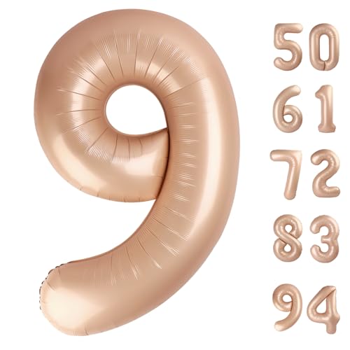 Image of Light Brown 9 Balloon, Tan Number Balloons 40 Inch, 9th Giant Beige Birthday Decorations, 19th 29th Khaki Party Decorations Supplies, Sandy Brown Number 9 Balloon