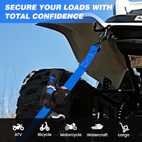 Image of Retractable Ratchet Straps 1 inch x 13 Ft, Bolt-On, 1,800 Lbs, Blue, 4 Pack