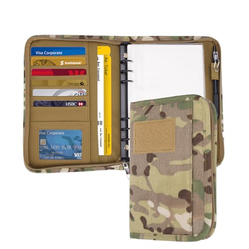 GLHFSONG Military Padfolio Ring Binder with 80 Sheets 160 Pages of Leaf Paper Military Notebook with Zippered Padfolio Organizer Refillable Tactical Notebook 6-Ring A5 Notebook Paper (10 x 7.3)