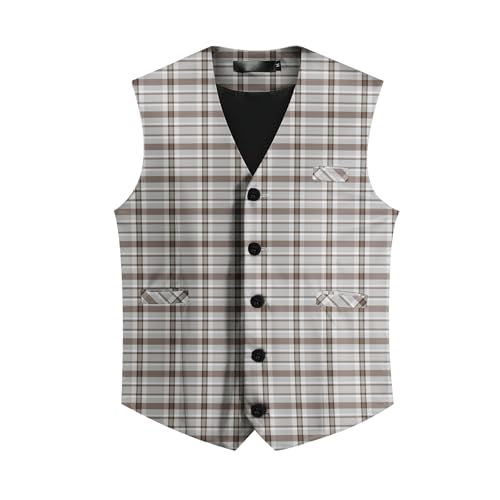 Gilet costume carreaux homme coupe classique boutons col v élégant smoking business