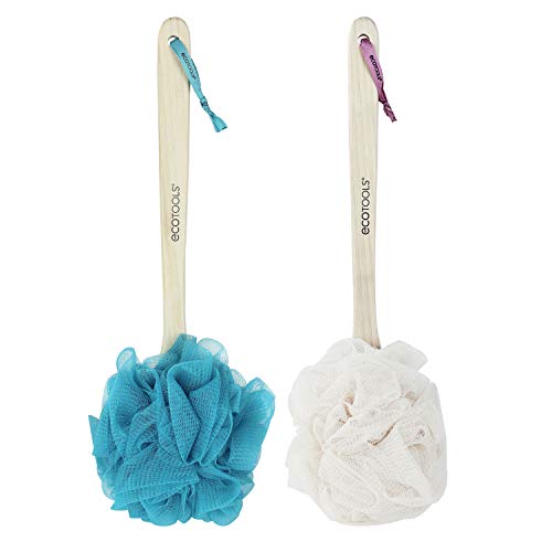 EcoTools Ecopouf Loofah With Bamboo Handle, Scrubber for Bath and Shower, Assorted Colors, Set of 2