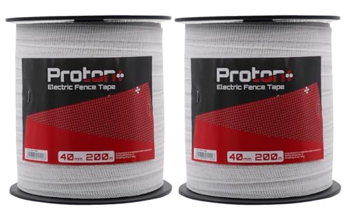 Proton Twin Pack Electric Fencing Tape - 40mm x 200m White Poly Tape Horse Paddock Quality Durable 400m Total