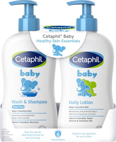 Image of Cetaphil Baby Wash & Shampoo Plus Body Lotion, Healthy Skin Essentials, Head to Toe Hydration for up to 24 Hours, for Delicate, Sensitive Skin, White (Pack of 12)