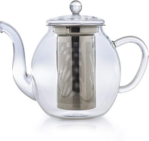 Creano Tetera con colador de vidrio, tetera de vidrio de 3 piezas con colador de acero inoxidable integrado y tapa de… - Imagen 6
