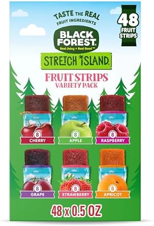 Black Forest, Stretch Island, Fruit Strips, Cherry, Apple, Raspberry, Grape, Strawberry, and Apricot, Zero Grams Added Sugar Non-GMO, 48 ct
