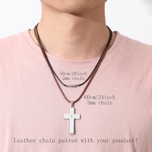 RWQIAN Lederkette Herren Leder Halskette 61cm mit Verschluss Lederband Kette für Damen Braun Kautschuk Kette 3mm Schmuck