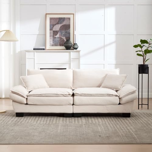 KOMHTOM Canapé Moderne 2 Places en Velours avec 2 Appuis-Tête et Coussins, Canapé Confortable avec Cadre en Bois et Pieds Noirs, Fauteuil de Relaxation pour Le Salon...