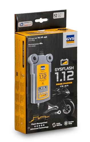Gys - Gysflash 1.12 Caricabatterie Professionale Automatico 1A, Per Batterie 12V, Moto, Jet-Sci, Go-Kart E Tosatrici, Mantenimento Di Carica, Desolfatazione - 029361 - 12