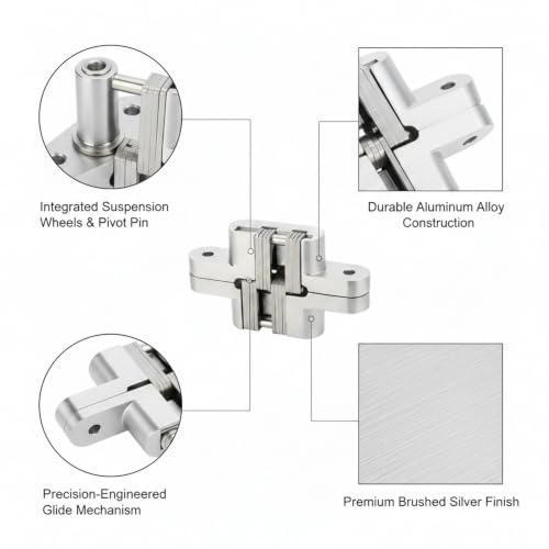 Kit de herrajes para puertas de clóset bi-partidas de aleación de aluminio con riel y ruedas, montaje superior, acabado plateado miniatura 6