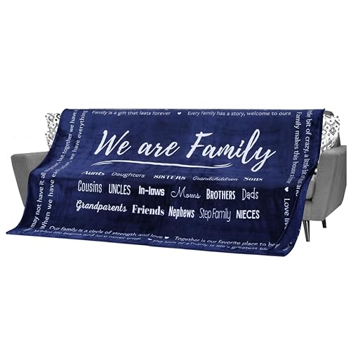 FILO ESTILO Large Family Blanket, Gifts for Whole Family, Mothers Day, House Warming Ideas, Unique, Blended, Reunion Presents, Throw 65x100inches (Blue)
