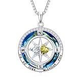 POIUY Regalo de cumpleaños para ella, colgante de brújula, collar de doble piedra natal para mujer, con texto en inglés 'I'd be lost without you', joyería de aniversario de boda, regalos para esposa y