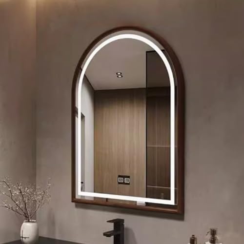 Miroir incassable à cadre en bois massif et technologie LED moderne