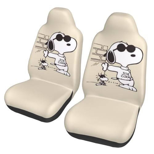 スヌーピー カーシートカバー フロント 前席用 軽/普通車 背面フルカバー ずれにくい 取付簡単 丸洗い 2枚セット おしゃれ プレゼント