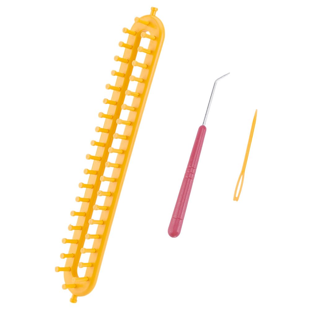 HOBBIESAY Long Knitting Loom 36cm Scarf Knitter Crochet Loom Rectangle Knitting Looms Knitting Kit Orange with Hook Needle for Beginners Scarf Sweater Shawl Blankets Knittings Kit Hole:4mm