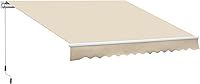 Outsunny 12x8 Retractable Patio Awning - UV/Water-Resistant 280g Fabric, Aluminum Frame, Manual Crank Shade for Deck, Balcony, Yard - Cream White