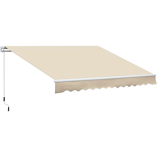 Outsunny 12' x 8' Retractable Awning, Patio Awning Sun Shade Shelter with Manual Crank Handle, 280g/m² UV and Water-Resistant Fabric, Aluminum Frame for Deck, Balcony, Yard, Cream White