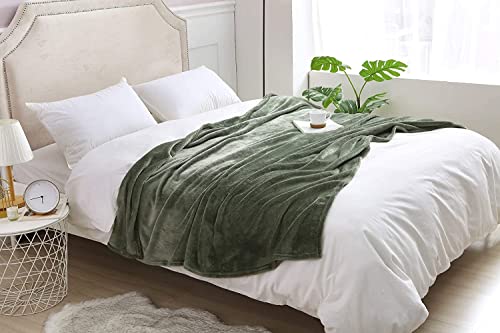 Beautex Fleece Blanket Queen Size Super Soft Flannel Throw Blanket Lightweight Fuzzy Plush Blanket For Couch Sofa Or Bed All Seasons (Olive Green, 90" X 90") #TOP1
