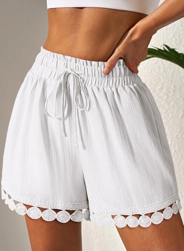 Image of Dokotoo Womens Shorts Summer Casual Loose Elastic Waist Drawstring Lace Boho Beach Cover Up Shorts