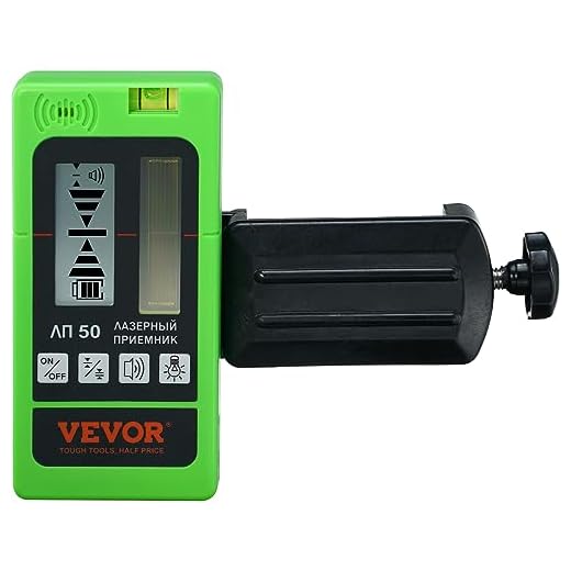 VEVOR Laser Receiver for Laser Level, 197 ft Working Range, Green Laser and Red Beam Detector for Pulsing Line Lasers, Adjustable Speaker & Dual LCD Display & Built-In Bubble Level, Clamp Included