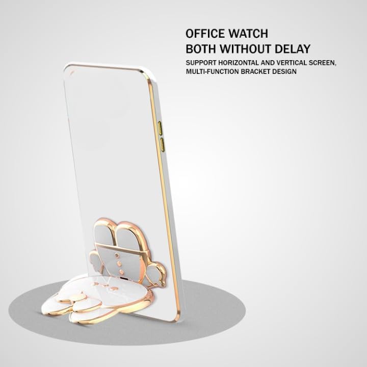 Image of 3D Cartoon Back Case Cover with Cosmetic Mirror for Oppo Reno 15 5G, Mobile Stand (B-White)