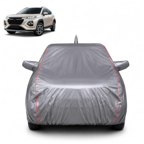Image of Car Cover for Fronx, Dark Grey, Waterproof, Dustproof, UV Ray Protection, with Mirror and Antenna Pocket, Elastic Hem and Buckle Belt
