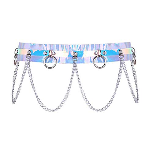 Newfancy Women's Holographic Body Chain Belt Leather Gothic Punk Adjustable Waist Belt3