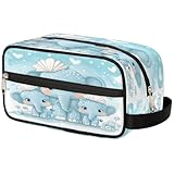 VQUVQV Neceser de viaje, para ducha, baño, maquillaje, organizador de cosméticos con asa, para mujeres y hombres, Familia de elefantes de dibujos
