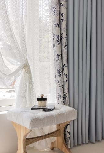 Lirzxin Chenille Blackout Curtain Eyelets 84 Inch Drop, Decorative Curtain for Living Room 2 Panels Splicing Color Rose Flowers Pattern Grey Blue Window Treatment Curtains, 38" W x 84" L - Image 6