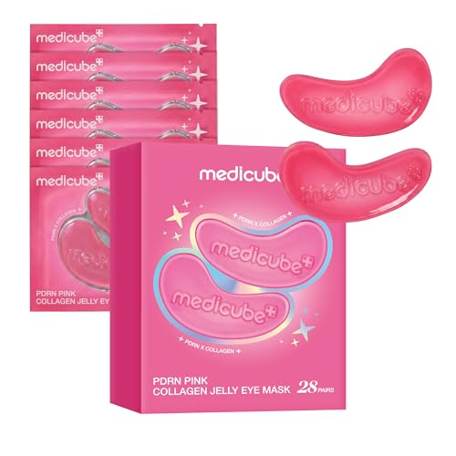 medicube Jelly Eye Mask PDRN Pink Collagen | Hydrogel Eye Patches with PDRN Collagen NAD | Refreshing for Puffy Tired Eyes | Firming for Look of Wrinkles Fine Lines | Korean Skincare (28 Pairs)