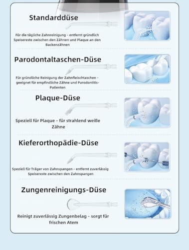 Multifunktionaler Zahnreiniger für Erwachsene – Elektrische tragbare Munddusche für den Heimgebrauch, Hochfrequenz-Puls-Wasserstrahl zur Zahn- und Mundhygiene (Schwarz) – Bild 7