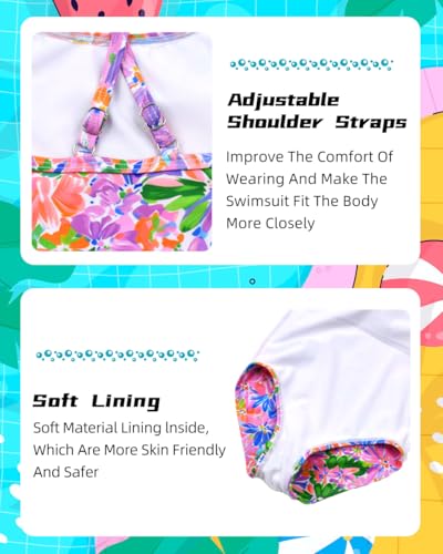 Image of Girls One-Piece Swimsuit with Adjustable Straps, Quick-Dry Design, Perfect for Pool, Beach, Surfing, Ages 2-12
