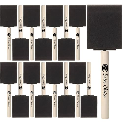 Bates- Foam Paint Brushes, 2 Inch, 16 Pack, Wooden Handle, Sponge Brushes for Painting, Staining, Varnishes, Gluing and DIY Craft Projects on Wood, Metal & More