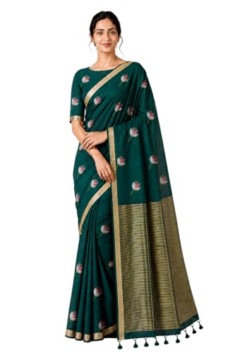 Image of Women's Kosa Linen Floral Motif Design with Unstitched Blouse Piece