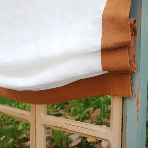FANXINCAIWEI Roman Shades: Premium Handmade Relaxed Natual Linen for Windows - Custom Fabric Window Shade Treatment,Blackout Light Filtering for Living Room,Doors and Kitchen,Cordless Pull Down