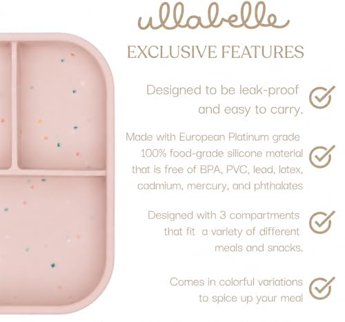 Image of Ullabelle Kids Bento Box, 3-Compartment Leakproof Lunch Container, BPA-Free Snack Box for Toddlers, Dishwasher Safe & Easy to Clean (Pink Confetti)