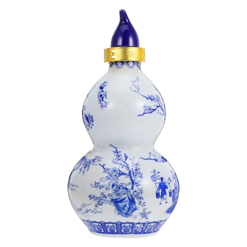 Luxshiny Ceramic Wine Pot Porcelain Gourd Shape Chinese Wine Jug Antique Water Carafe Wine Flagon Dispenser Wine Storage Container for Home Restaurant