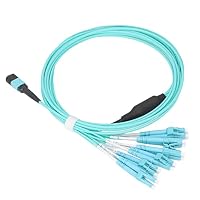 Telituny MPO to LC Fiber Optic Patch Cable, 12- OM4 Multimode Jumper, 100G High-Speed Data Transmission for Data Centers, Server Rooms, PVC LSZH Jacket, 850nm 1310nm Wavelength